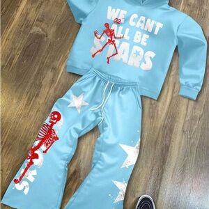 Blue Hoodie and Pants Set with Skeleton Design